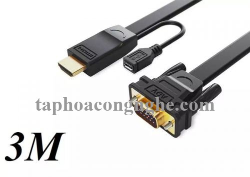 Ugreen 40232 3M màu Đen Cáp chuyển đỗi HDMI sang VGA kèm cổng trợ nguồn Micro USB MM101 30040232